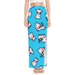 Cute Cartoon Baby Cow Pattern Print High Slit Maxi Skirt
