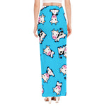 Cute Cartoon Baby Cow Pattern Print High Slit Maxi Skirt