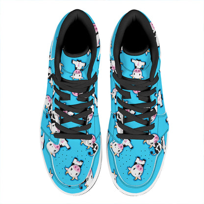 Cute Cartoon Baby Cow Pattern Print High Top Leather Sneakers
