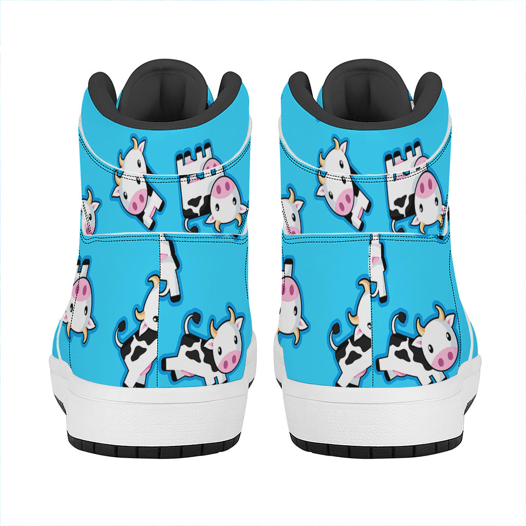 Cute Cartoon Baby Cow Pattern Print High Top Leather Sneakers
