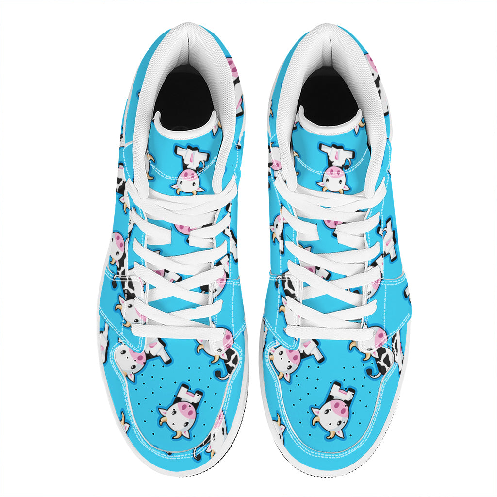 Cute Cartoon Baby Cow Pattern Print High Top Leather Sneakers