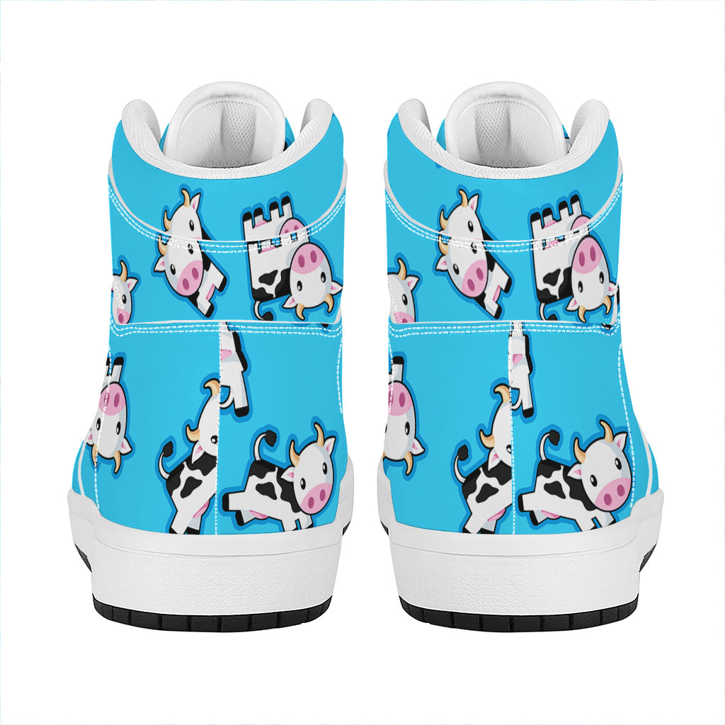 Cute Cartoon Baby Cow Pattern Print High Top Leather Sneakers
