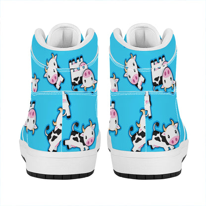 Cute Cartoon Baby Cow Pattern Print High Top Leather Sneakers