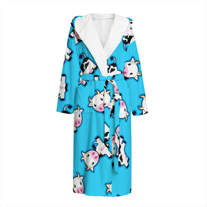 Cute Cartoon Baby Cow Pattern Print Hooded Bathrobe