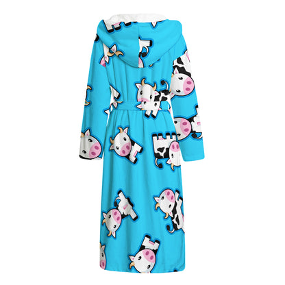 Cute Cartoon Baby Cow Pattern Print Hooded Bathrobe