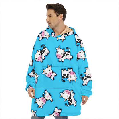 Cute Cartoon Baby Cow Pattern Print Hoodie Blanket