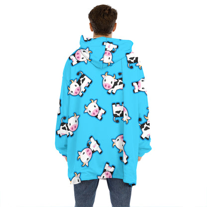 Cute Cartoon Baby Cow Pattern Print Hoodie Blanket