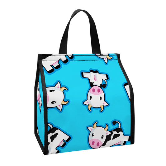 Cute Cartoon Baby Cow Pattern Print Insulated Lunch Tote