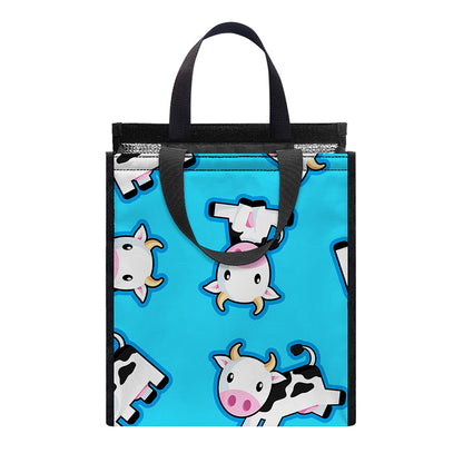 Cute Cartoon Baby Cow Pattern Print Insulated Lunch Tote