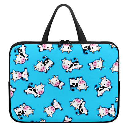 Cute Cartoon Baby Cow Pattern Print Laptop Sleeve With Handle