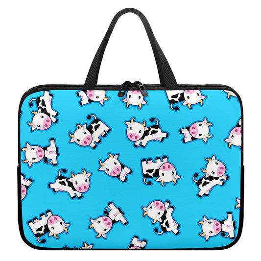 Cute Cartoon Baby Cow Pattern Print Laptop Sleeve With Handle