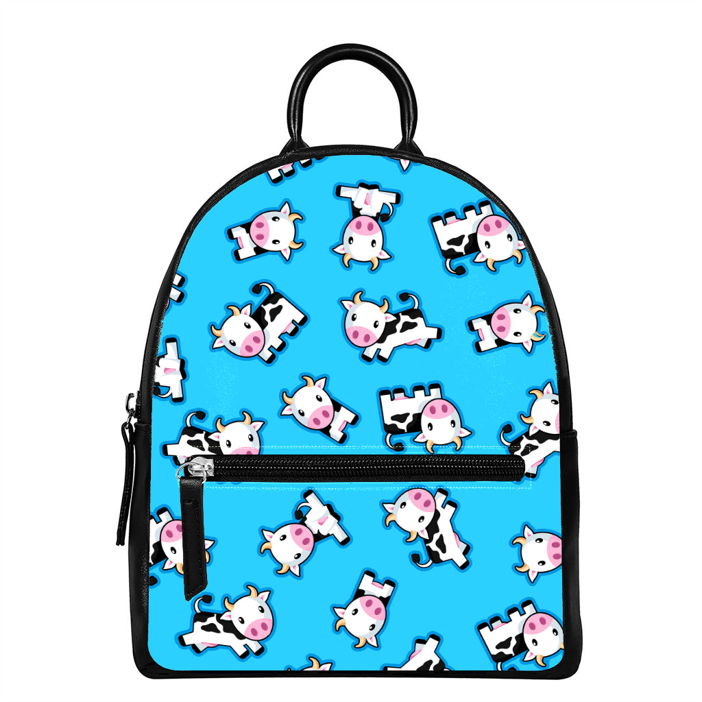 Cute Cartoon Baby Cow Pattern Print Leather Backpack
