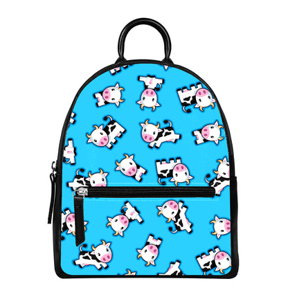 Cute Cartoon Baby Cow Pattern Print Leather Backpack