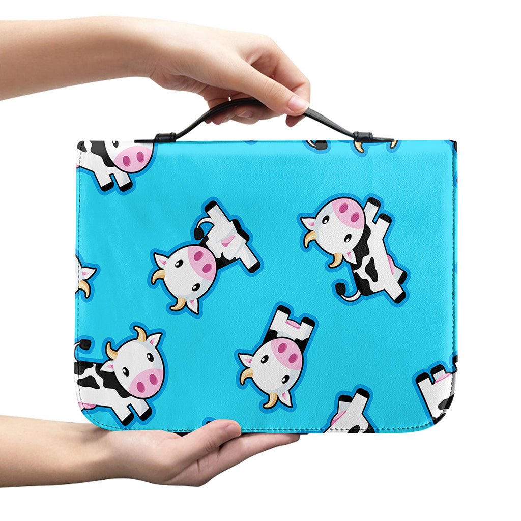 Cute Cartoon Baby Cow Pattern Print Leather Bible Cover