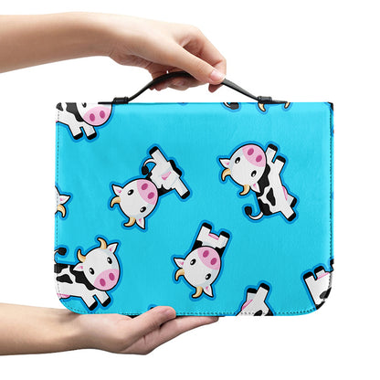 Cute Cartoon Baby Cow Pattern Print Leather Bible Cover