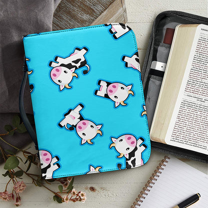 Cute Cartoon Baby Cow Pattern Print Leather Bible Cover