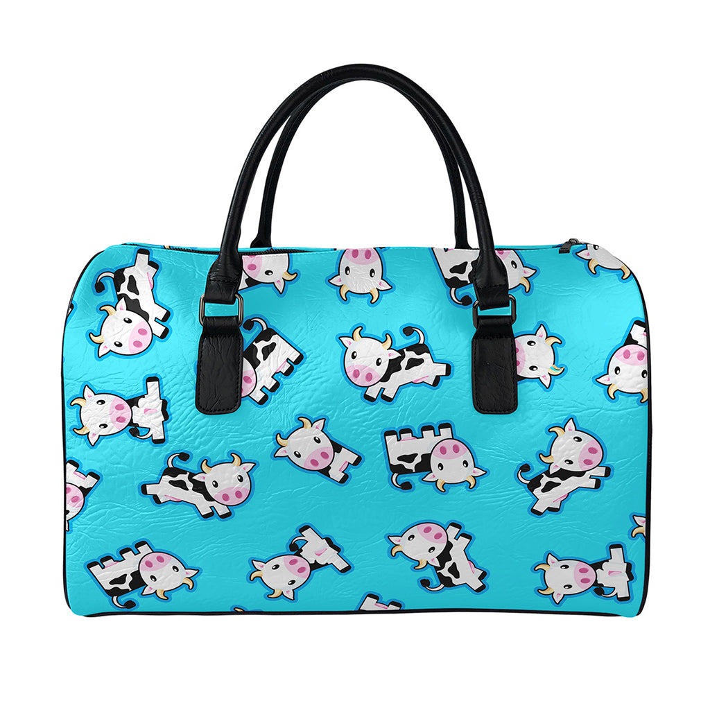 Cute Cartoon Baby Cow Pattern Print Leather Duffle Bag