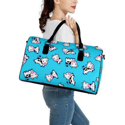 Cute Cartoon Baby Cow Pattern Print Leather Duffle Bag