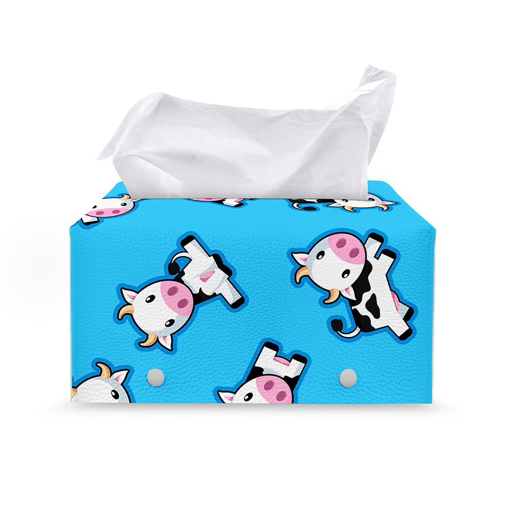 Cute Cartoon Baby Cow Pattern Print Leather Tissue Box Cover