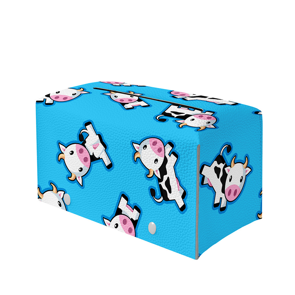 Cute Cartoon Baby Cow Pattern Print Leather Tissue Box Cover