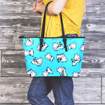 Cute Cartoon Baby Cow Pattern Print Leather Tote Bag