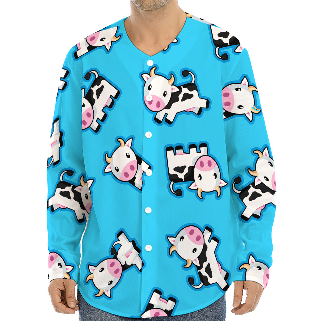 Cute Cartoon Baby Cow Pattern Print Long Sleeve Baseball Jersey