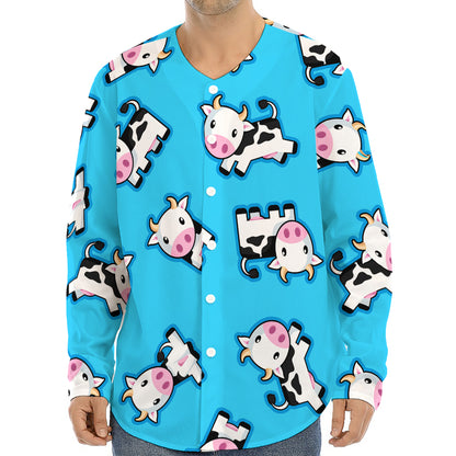 Cute Cartoon Baby Cow Pattern Print Long Sleeve Baseball Jersey