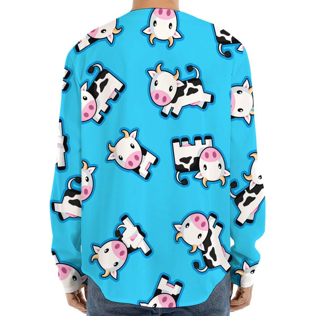 Cute Cartoon Baby Cow Pattern Print Long Sleeve Baseball Jersey