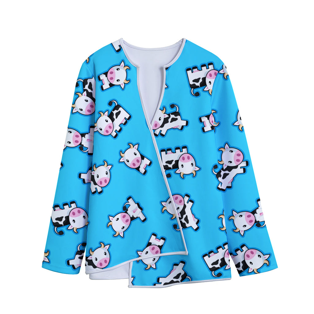 Cute Cartoon Baby Cow Pattern Print Long Sleeve Short Coat