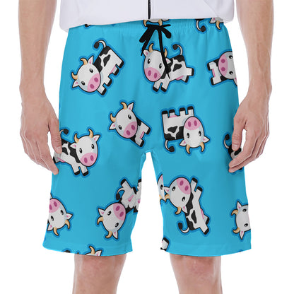 Cute Cartoon Baby Cow Pattern Print Men's Beach Shorts