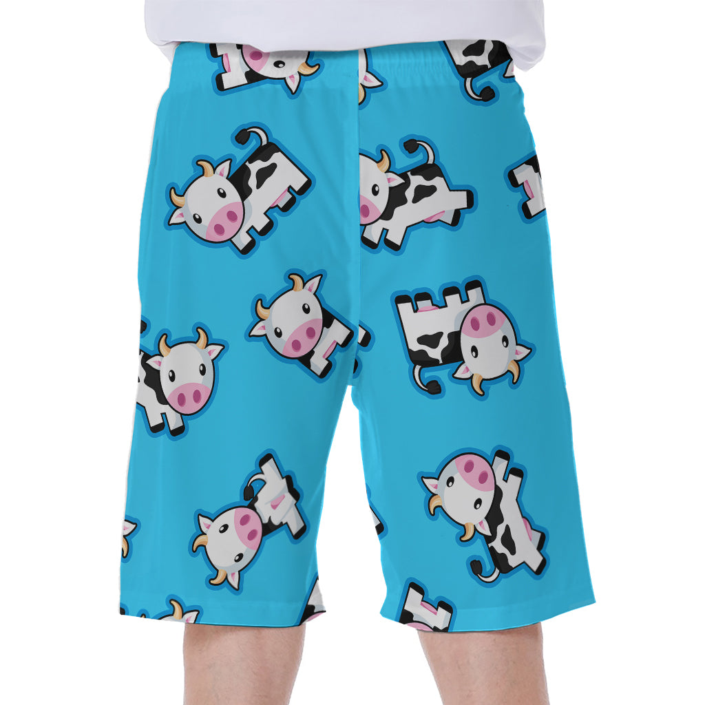 Cute Cartoon Baby Cow Pattern Print Men's Beach Shorts