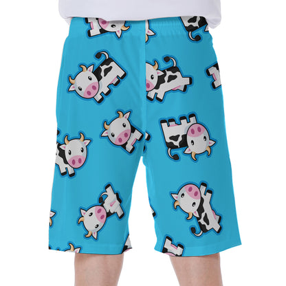 Cute Cartoon Baby Cow Pattern Print Men's Beach Shorts