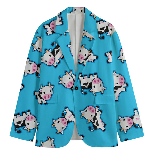 Cute Cartoon Baby Cow Pattern Print Men's Blazer