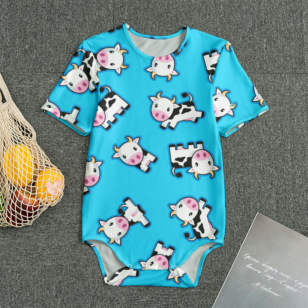 Cute Cartoon Baby Cow Pattern Print Men's Bodysuit