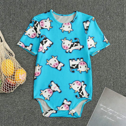 Cute Cartoon Baby Cow Pattern Print Men's Bodysuit