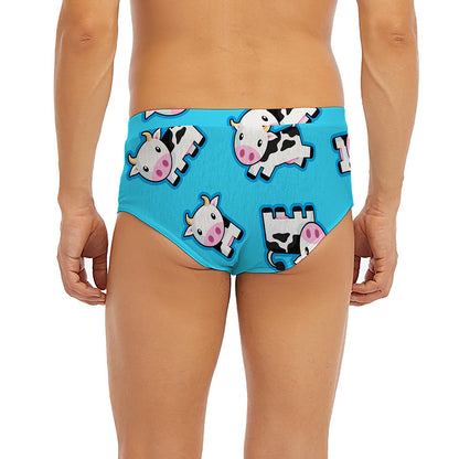 Cute Cartoon Baby Cow Pattern Print Men's Briefs