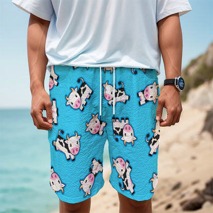 Cute Cartoon Baby Cow Pattern Print Men's Cargo Shorts