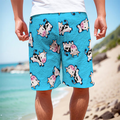 Cute Cartoon Baby Cow Pattern Print Men's Cargo Shorts