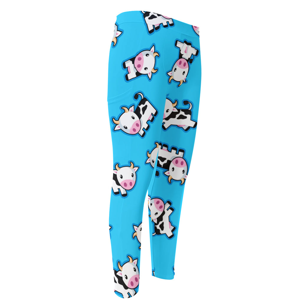 Cute Cartoon Baby Cow Pattern Print Men's Compression Pants