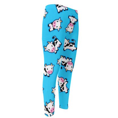 Cute Cartoon Baby Cow Pattern Print Men's Compression Pants