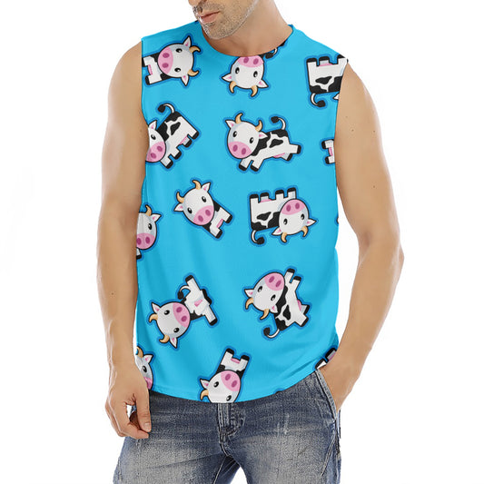 Cute Cartoon Baby Cow Pattern Print Men's Fitness Tank Top