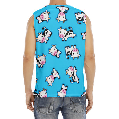 Cute Cartoon Baby Cow Pattern Print Men's Fitness Tank Top