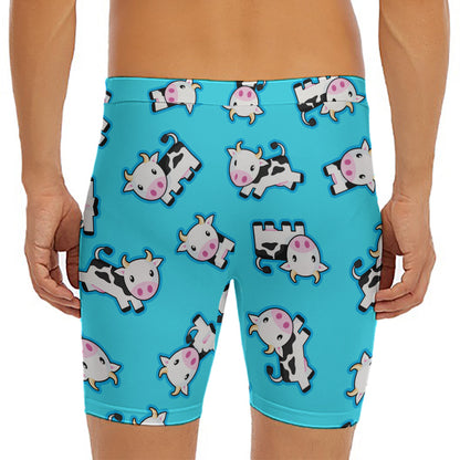 Cute Cartoon Baby Cow Pattern Print Men's Long Boxer Briefs