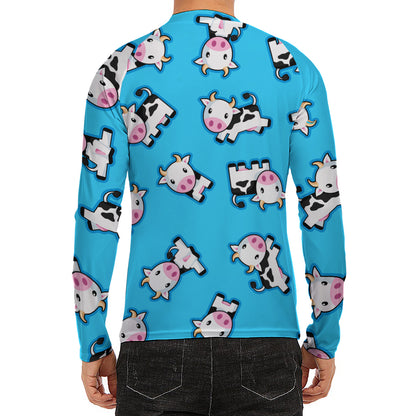 Cute Cartoon Baby Cow Pattern Print Men's Long Sleeve Rash Guard