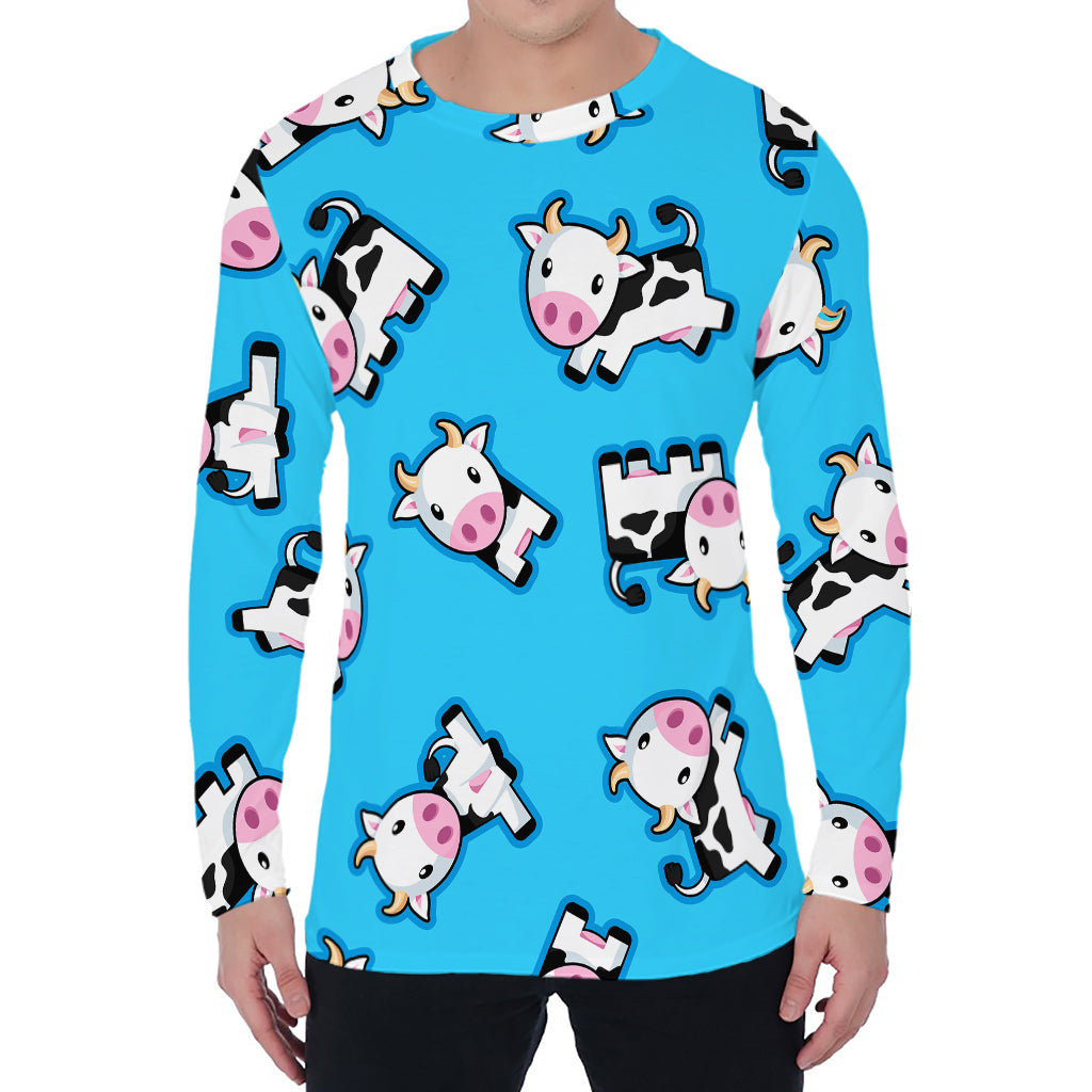 Cute Cartoon Baby Cow Pattern Print Men's Long Sleeve T-Shirt