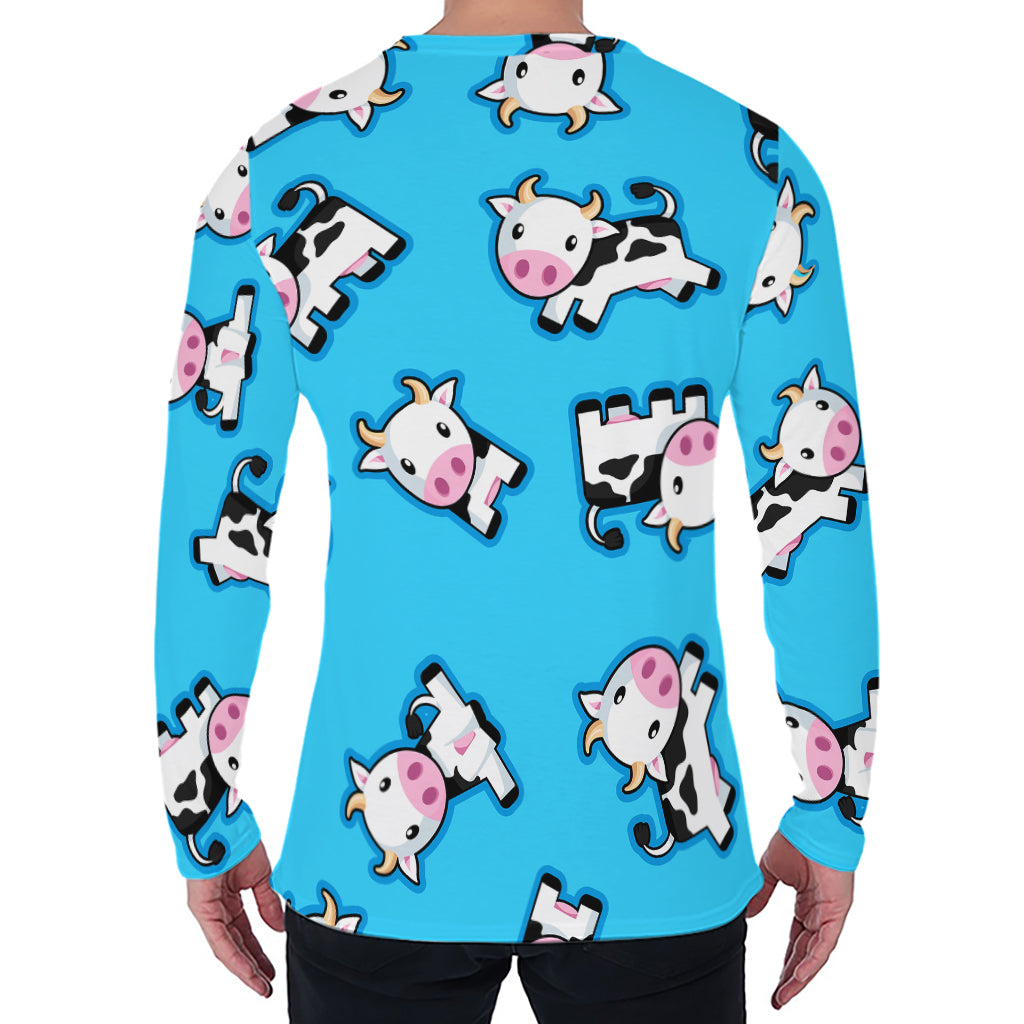 Cute Cartoon Baby Cow Pattern Print Men's Long Sleeve T-Shirt