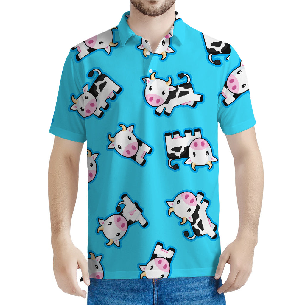 Cute Cartoon Baby Cow Pattern Print Men's Polo Shirt