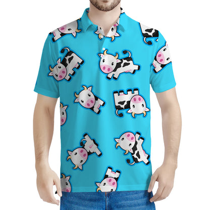Cute Cartoon Baby Cow Pattern Print Men's Polo Shirt