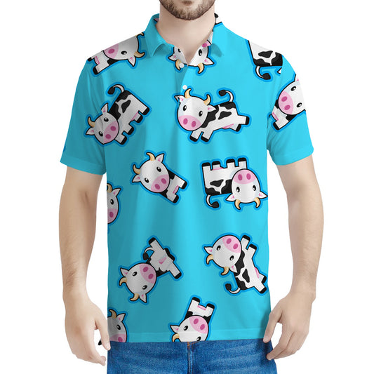 Cute Cartoon Baby Cow Pattern Print Men's Polo Shirt