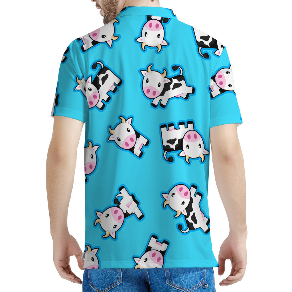 Cute Cartoon Baby Cow Pattern Print Men's Polo Shirt